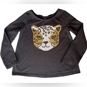 Children’s Place Toddler Black Long Sleeve Tee Sequined Kitty Head Size 4T